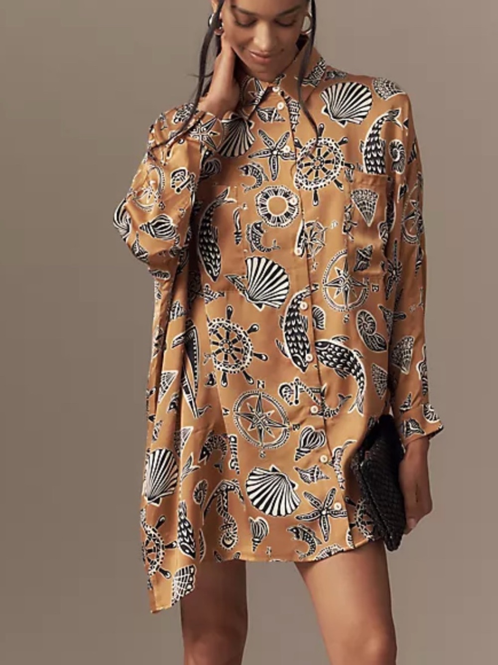 Anthropologie Corey Lynn Calter Long Sleeve Printed Mini Shirt Dress Size Medium - Picture 12 of 12